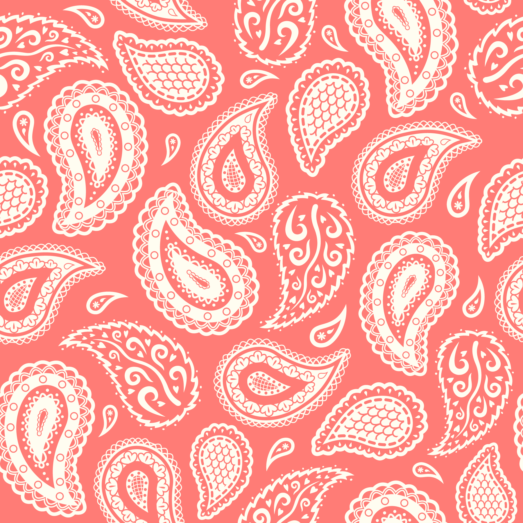 Buttercream paisley print on coral